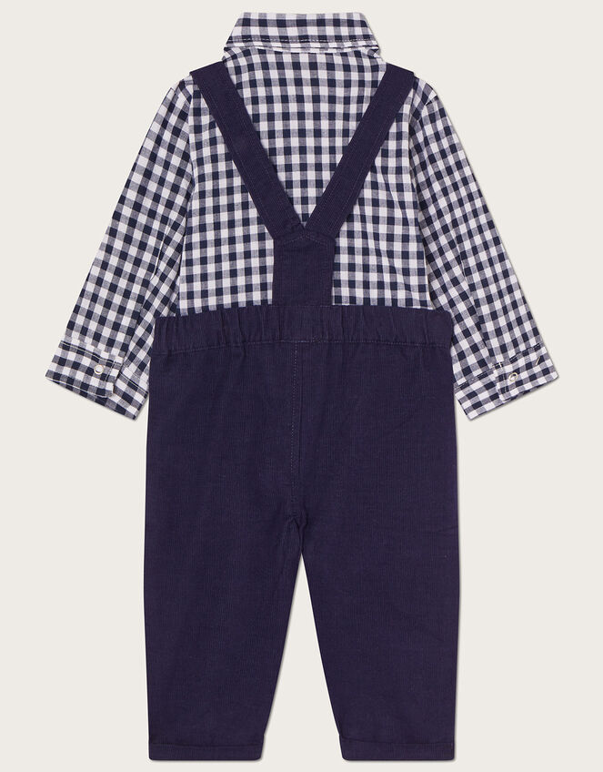 Newborn David Dungaree and Gingham Shirt Set, Blue (NAVY), large