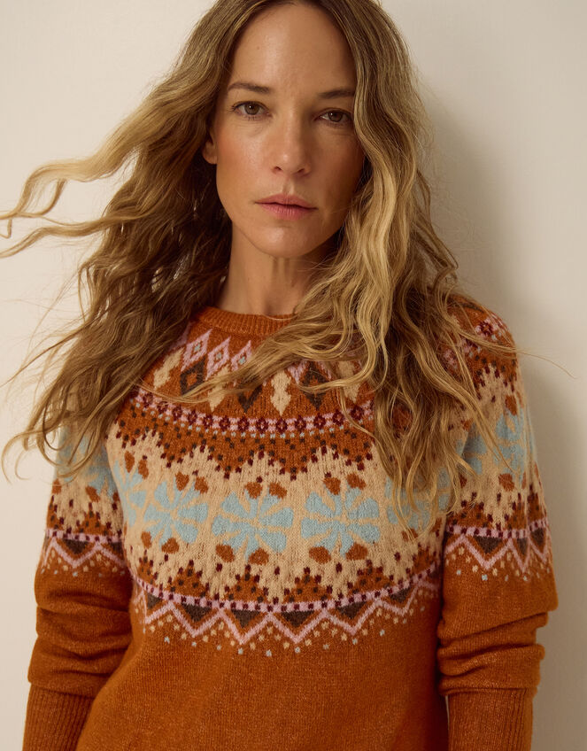Frey Fair Isle Jumper, Orange (RUST), large