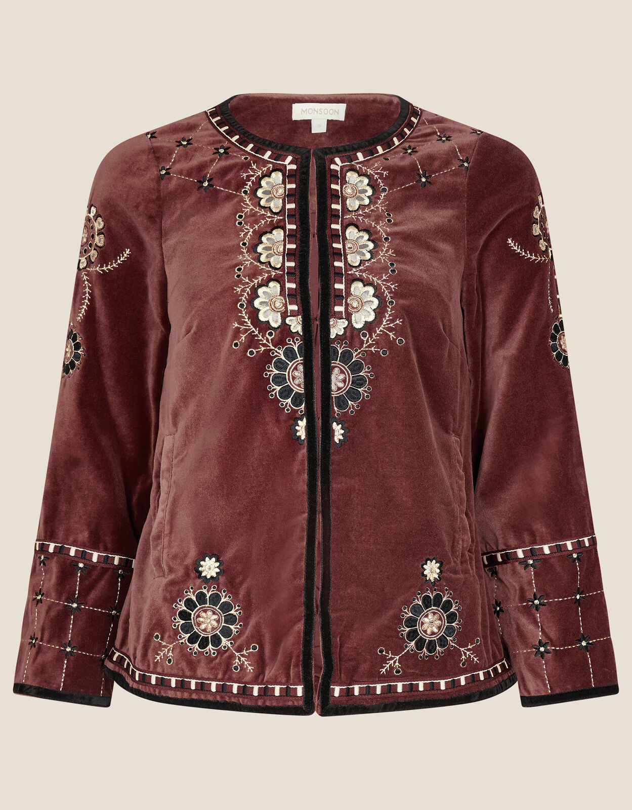 Embroidered Velvet Jacket Brown