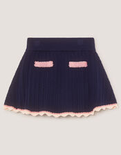 Embellished Cable Knit Skirt, Blue (NAVY), large