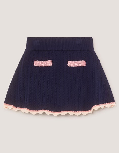 Embellished Cable Knit Skirt, Blue (NAVY), large