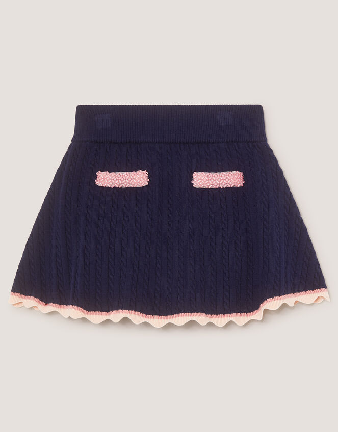 Embellished Cable Knit Skirt, Blue (NAVY), large