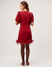 Arlette Feather Mini Dress, Red (RED), large