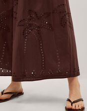 Eden Palm Cutwork Wide Leg Trousers , Brown (BROWN), large
