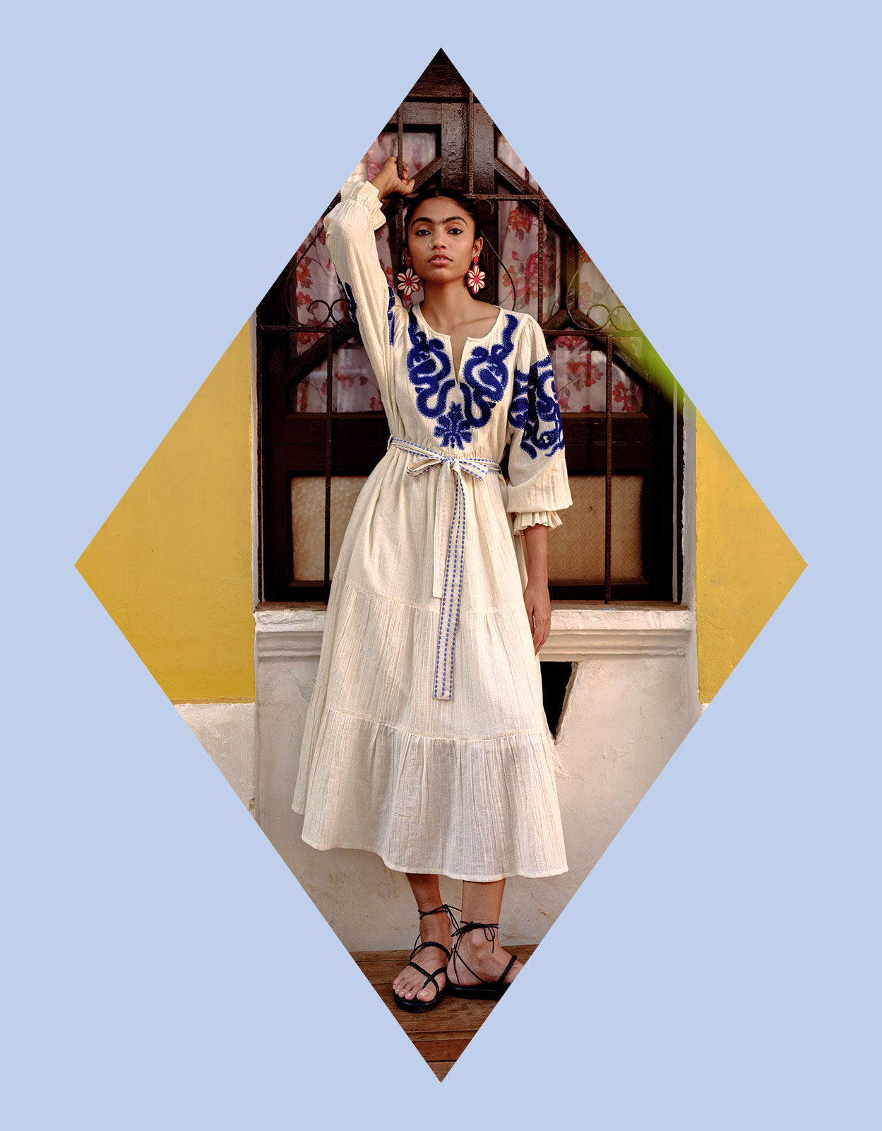 East Dolly Embroidered Dress Natural