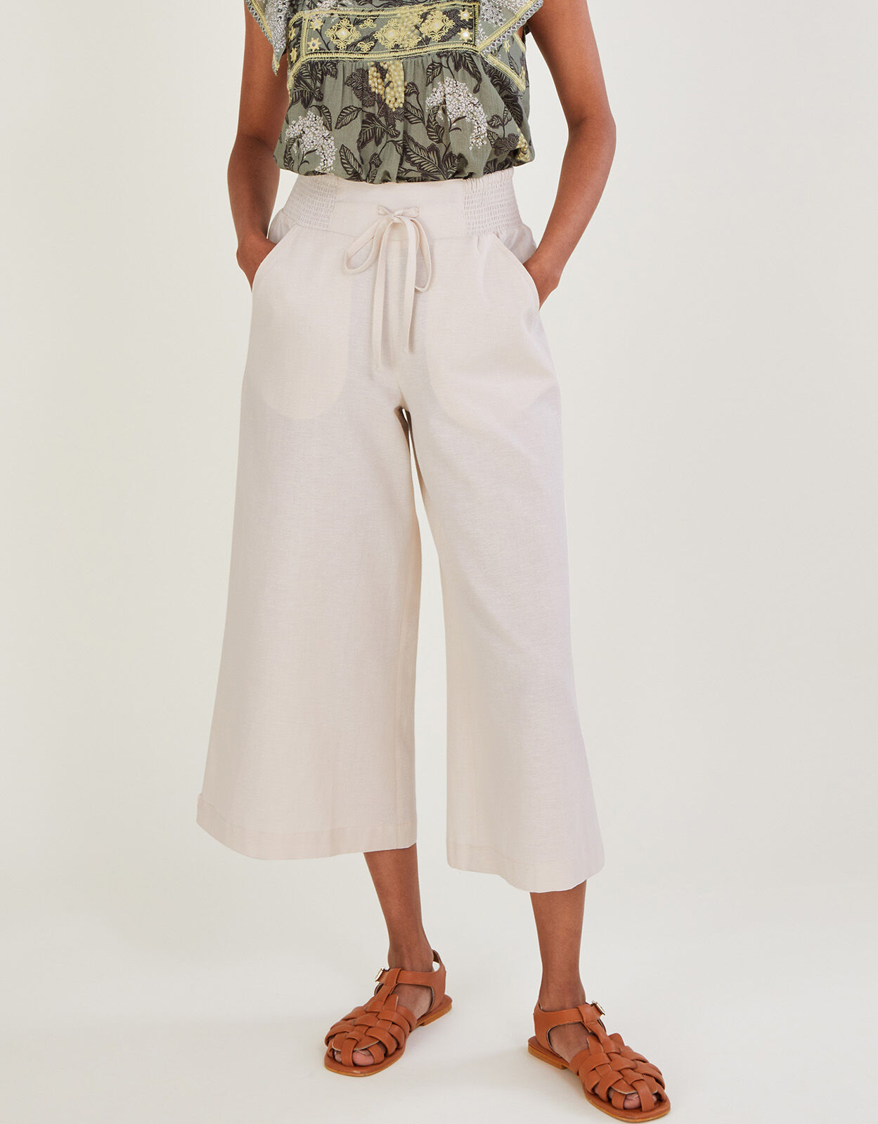 Pull On Trousers in Linen Blend Natural