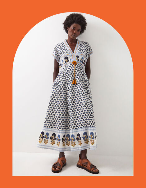 East Lainey Print Short Sleeve Midi Dress, Blue (BLUE), large