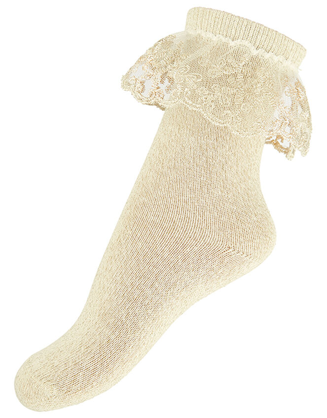 Girl Scallop Lace Ankle Socks, Gold (GOLD), large