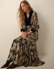 Monsoon x Queens of Archive Patti Velvet Bib Metallic Floral Jacquard Maxi Dress​, Black (BLACK), large