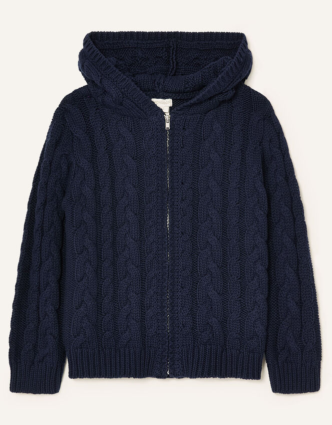 Cable Knit Hoody, Blue (NAVY), large