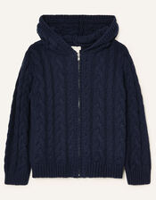 Cable Knit Hoody, Blue (NAVY), large