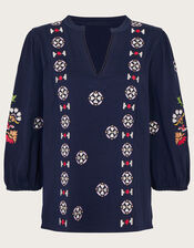 Embroidered Jersey Top, Blue (NAVY), large
