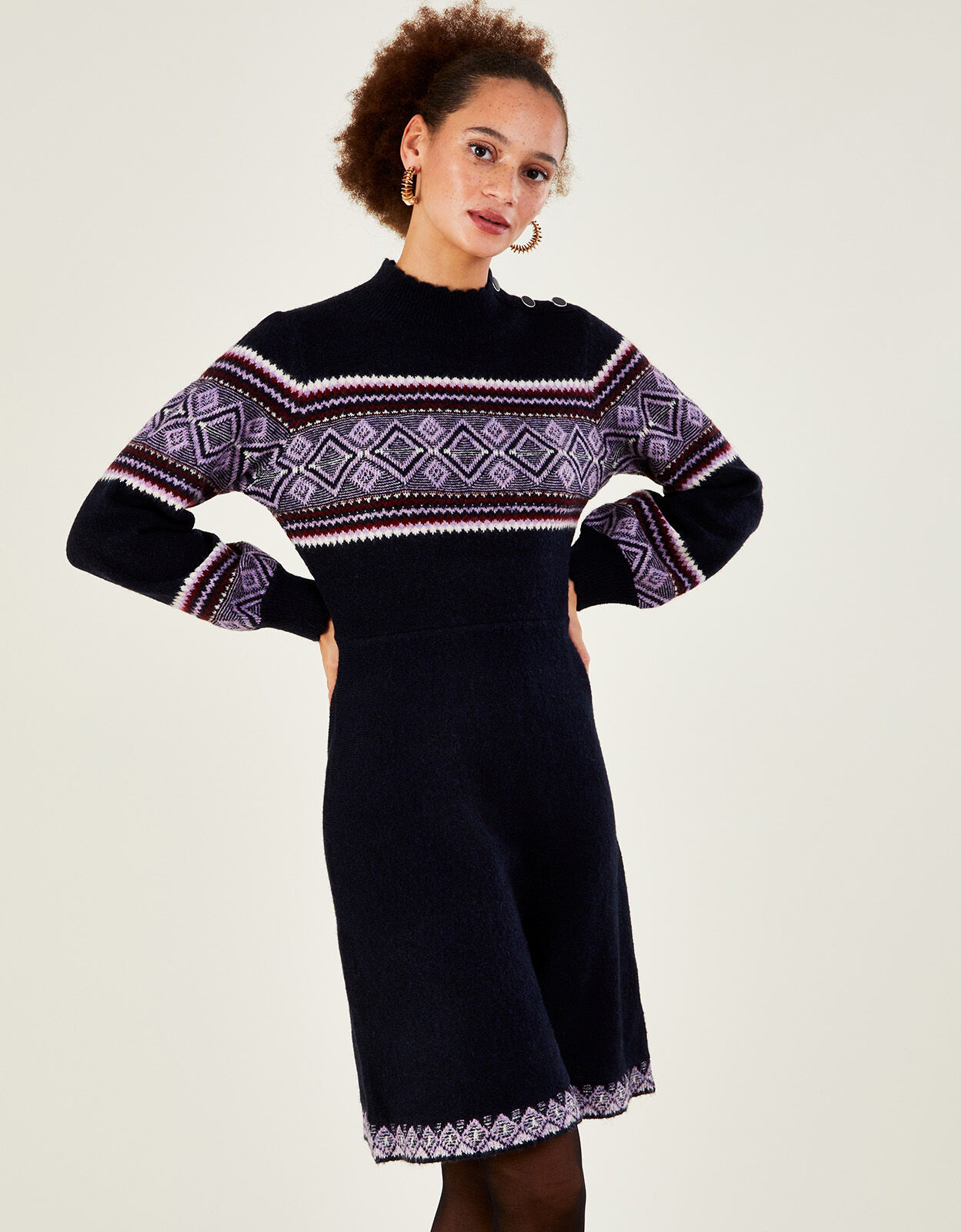 Fair Isle Short Knitted Dress with Recycled Polyester Blue