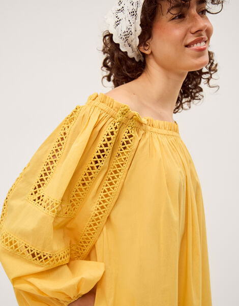 Lola Off-The-Shoulder Cotton Midi Dress, Yellow (YELLOW), large