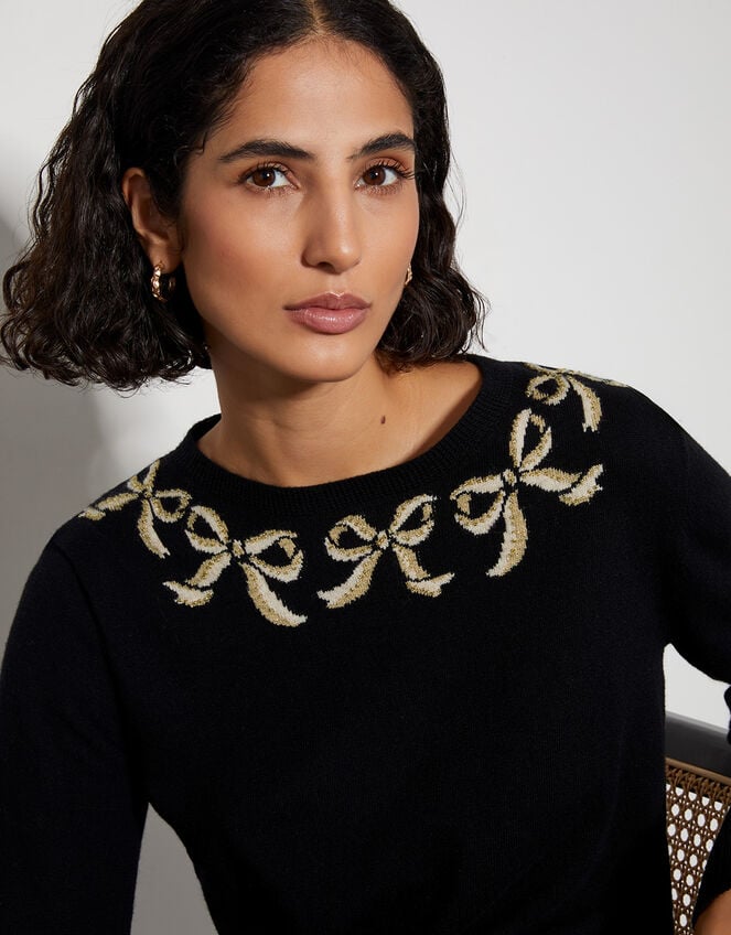 Bree Bow Neck Jumper, Black (BLACK), large