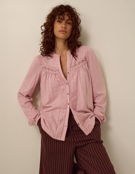 Jen Lace Jersey Blouse, Pink (BLUSH), large