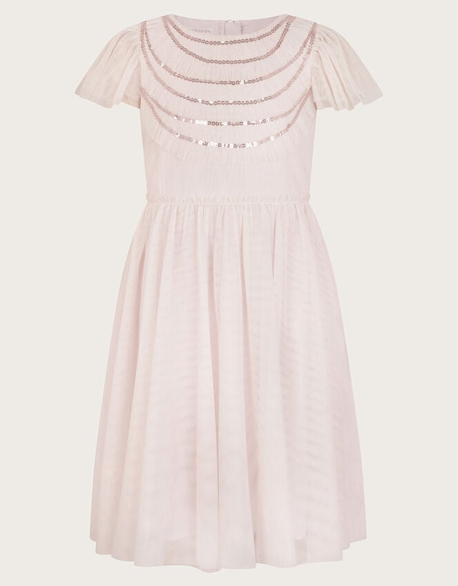 Emma Sequin Ruffle Dress, Pink (PALE PINK), large