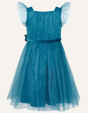 Corsage Belt Glitter Dress, Teal (TEAL), large