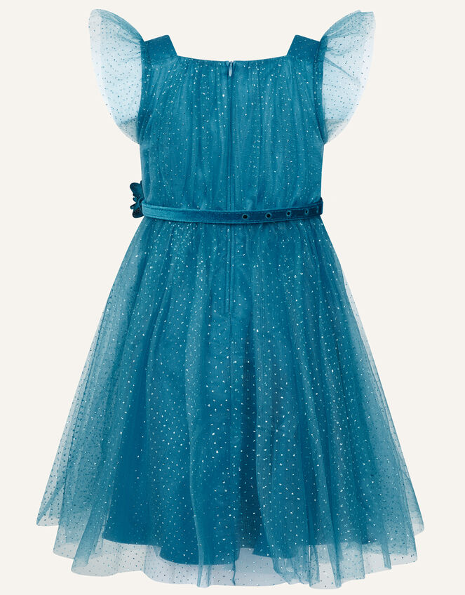 Corsage Belt Glitter Dress, Teal (TEAL), large