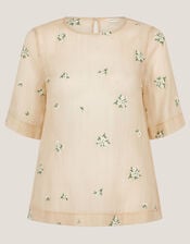 Sacha Short-Sleeve Embroidered Top, Gold (GOLD), large