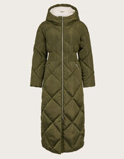 Phoebe Fleece Quilted Puffer Coat, Green (KHAKI), large