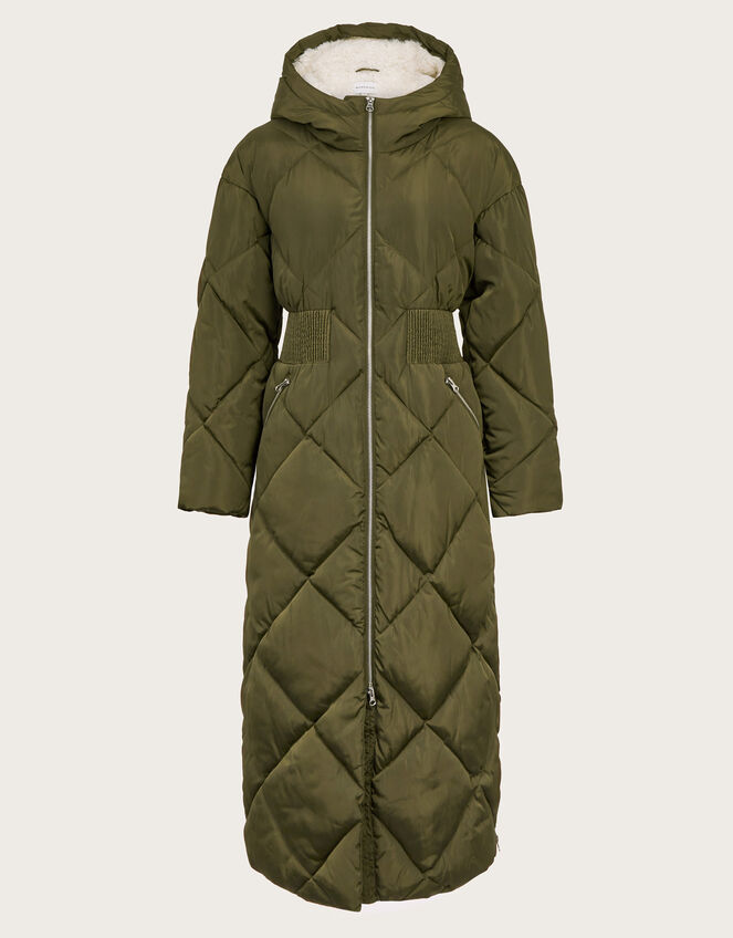 Phoebe Fleece Quilted Puffer Coat, Green (KHAKI), large
