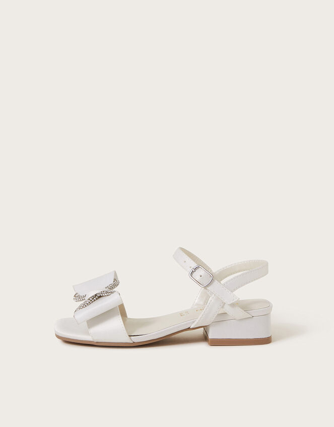 Diamante Bow Satin Heels, Ivory (IVORY), large