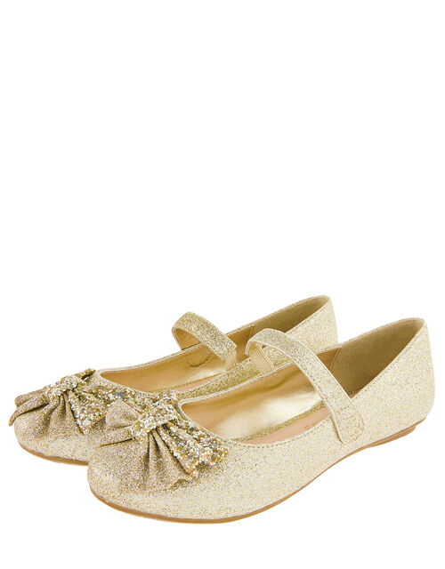 Glitter Bow Ballerina Flats Gold Girls Flat Shoes Monsoon Global
