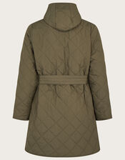 MINI ME Belted Quilted Coat with Hood , Green (KHAKI), large