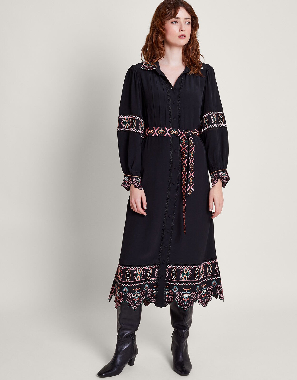Monsoon black top embroidered dress