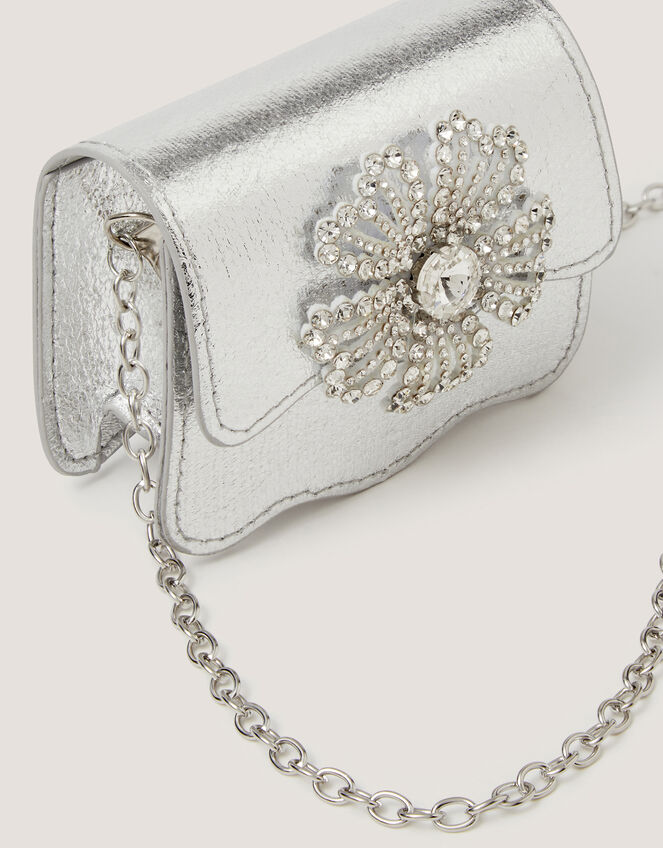 Mini Diamant&eacute; Flower Metallic Bag, , large