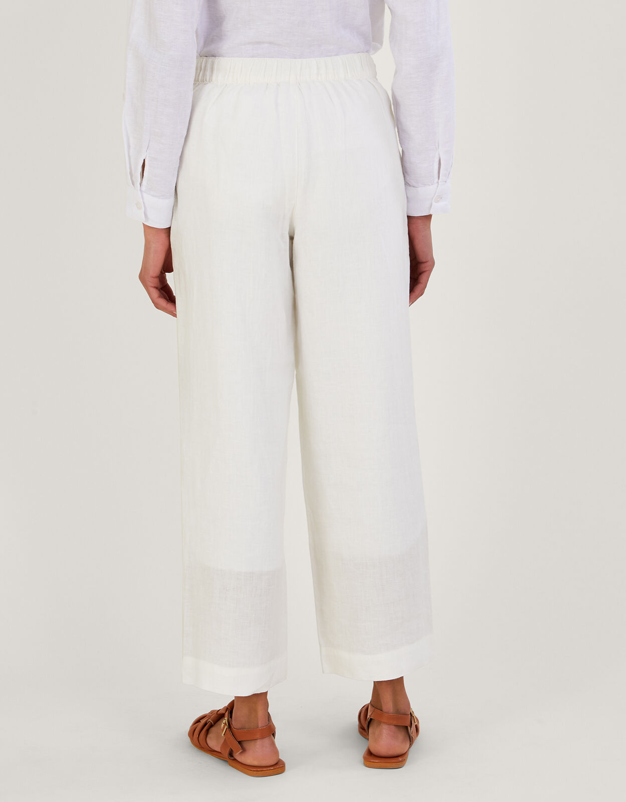 White | Linen Slim Leg Cropped Trouser | Pure Collection