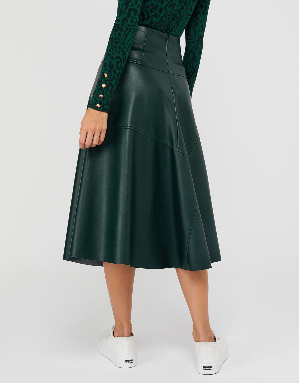 Carly Faux Leather Midi Skirt Green