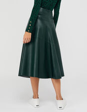 Carly Faux Leather Midi Skirt , Green (DARK GREEN), large