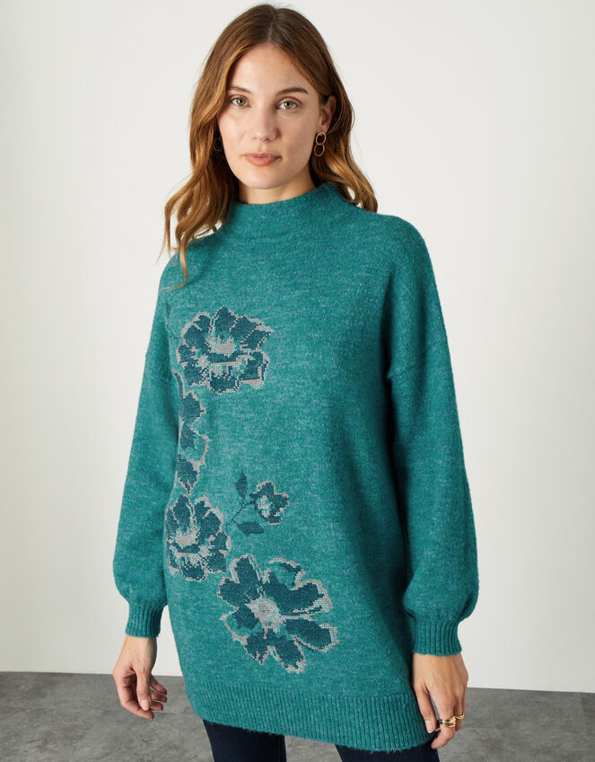 Fiona Floral Jacquard Jumper, Teal (TEAL), large