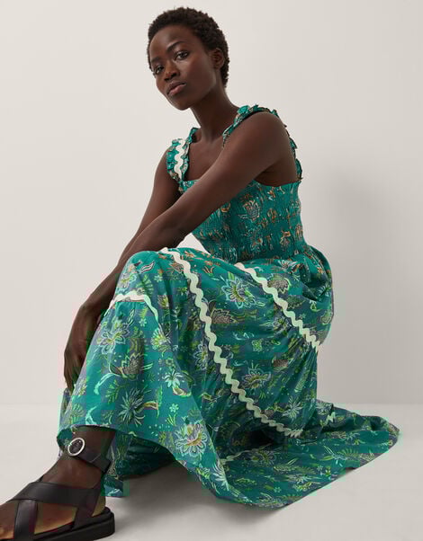 Saoirse Floral Smocked Maxi Dress, SEA GREEN, large