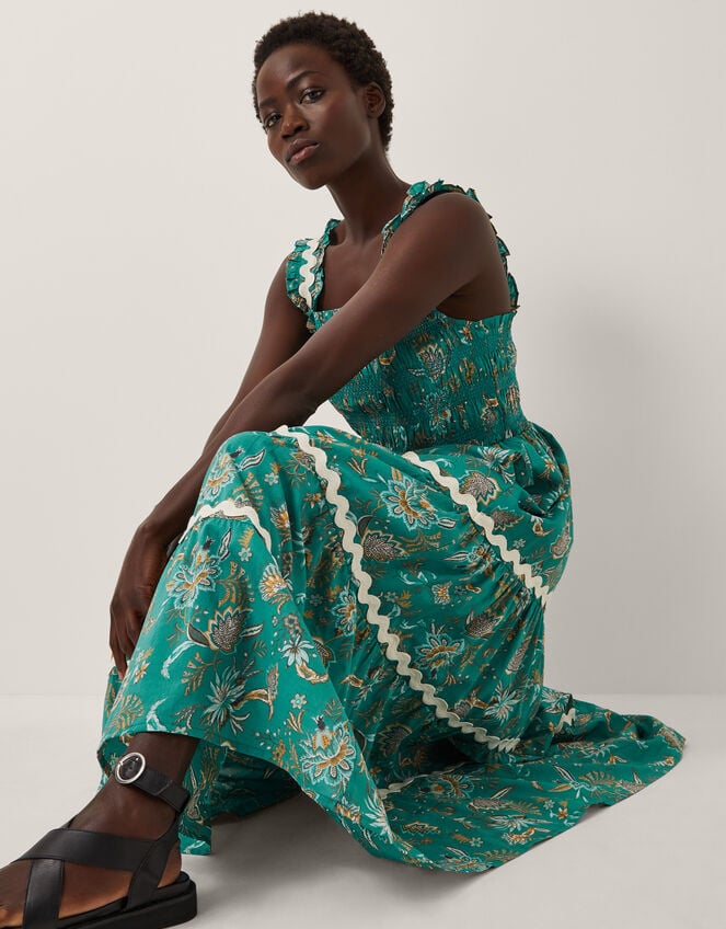 Saoirse Floral Smocked Maxi Dress, SEA GREEN, large