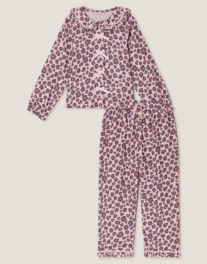 Bow Leopard Print Long Pyjamas Set, Pink (PINK), large