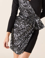 Ava Sequin Stretch Wrap Dress	, Black (BLACK), large