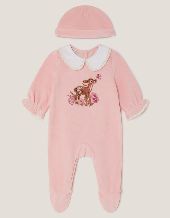 Felicity Fawn Velour Sleepsuit & Hat Set, Pink (PINK), large
