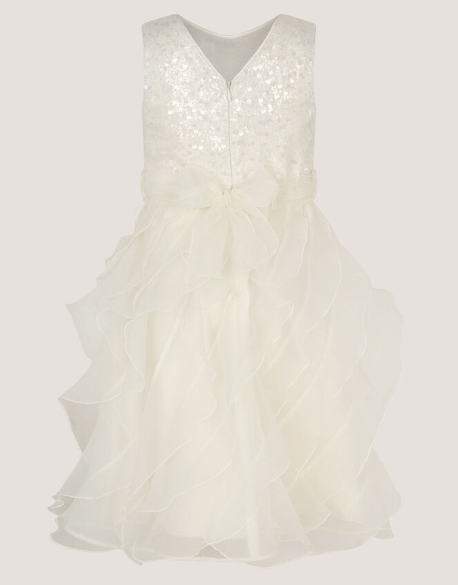 Sequin Embellished Ruffle Party Dress, White (WARM IVORY), large