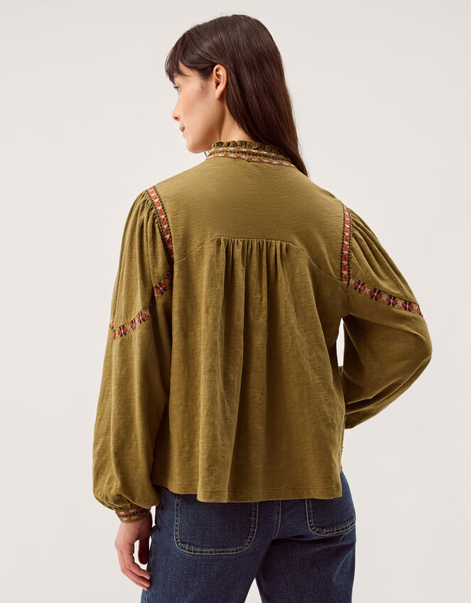Fabia Embroidered Blouson Blouse, Green (KHAKI), large