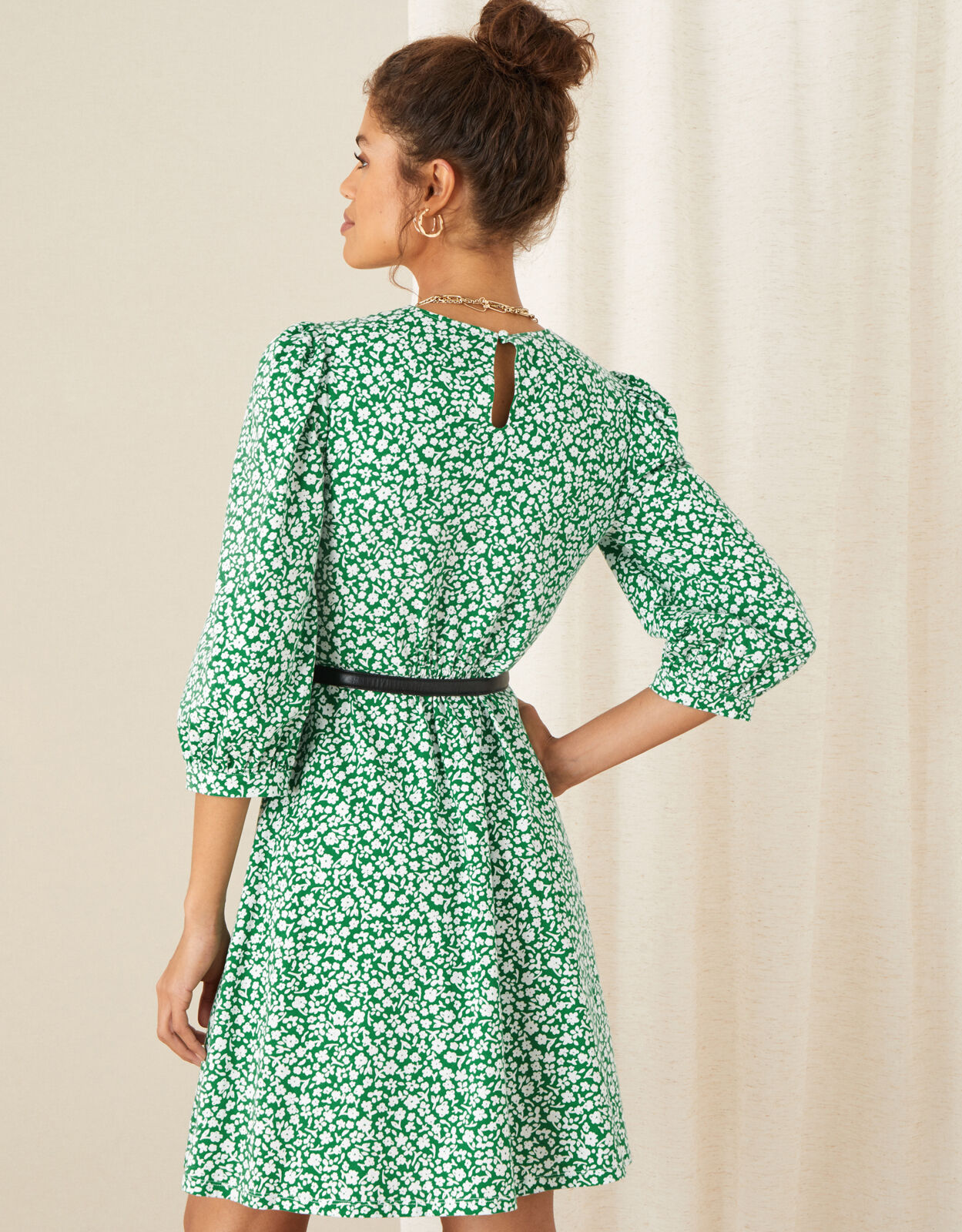Mona Ditsy Floral Jersey Dress Green