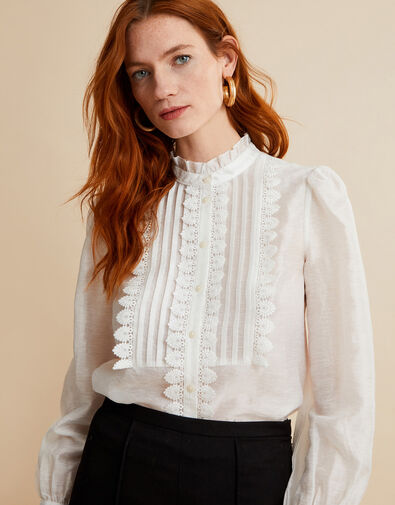 Iva Lace Trim Blouse, Ivory (IVORY), large