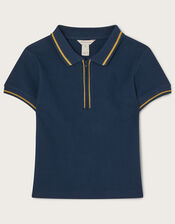 Zip Collar Textured Polo T-Shirt, Blue (NAVY), large