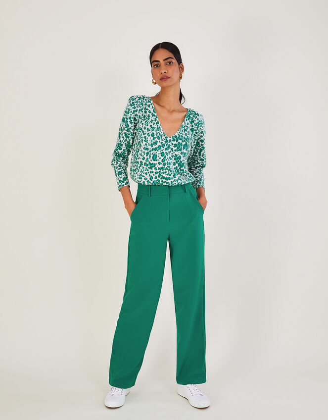 Animal Print V-Neck Jumper with Recycled Polyester, Green (GREEN), large