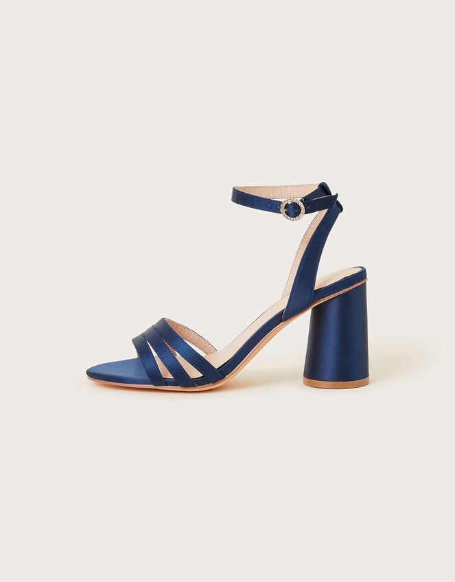 Trio Strap Block Heeled Sandals, Blue (NAVY), large