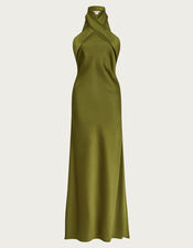 Jodie Halter Satin Maxi Dress, Green (KHAKI), large