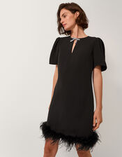 Arlette Feather Mini Dress, Black (BLACK), large