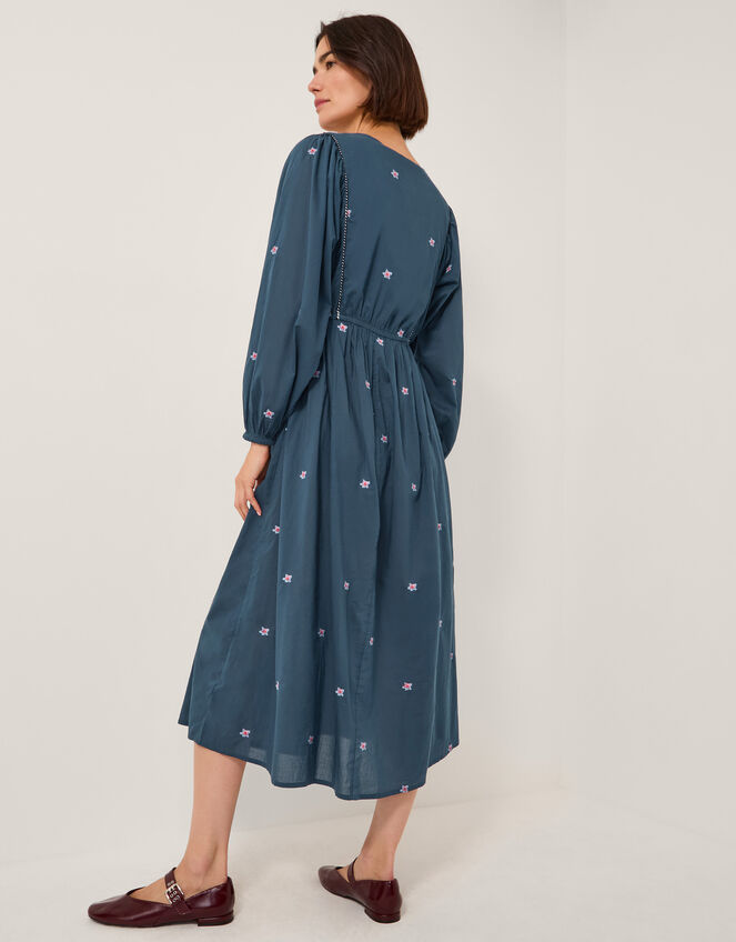 Bria Embroidered Long Sleeve Midi Dress, Blue (BLUE), large
